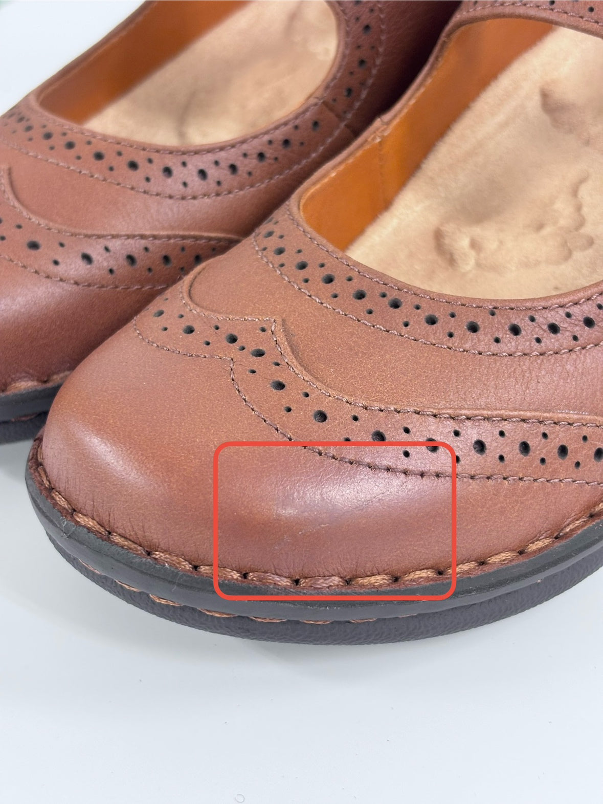 【ちょっと訳アリ*61】【22.0】No.10883 ウイングチップストラップシューズ（ブラウン）