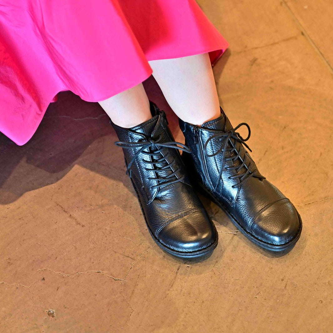 【25AW新作】【鹿革】No.68510 鹿革ソフトタッチレースアップブーツ（ブラック）